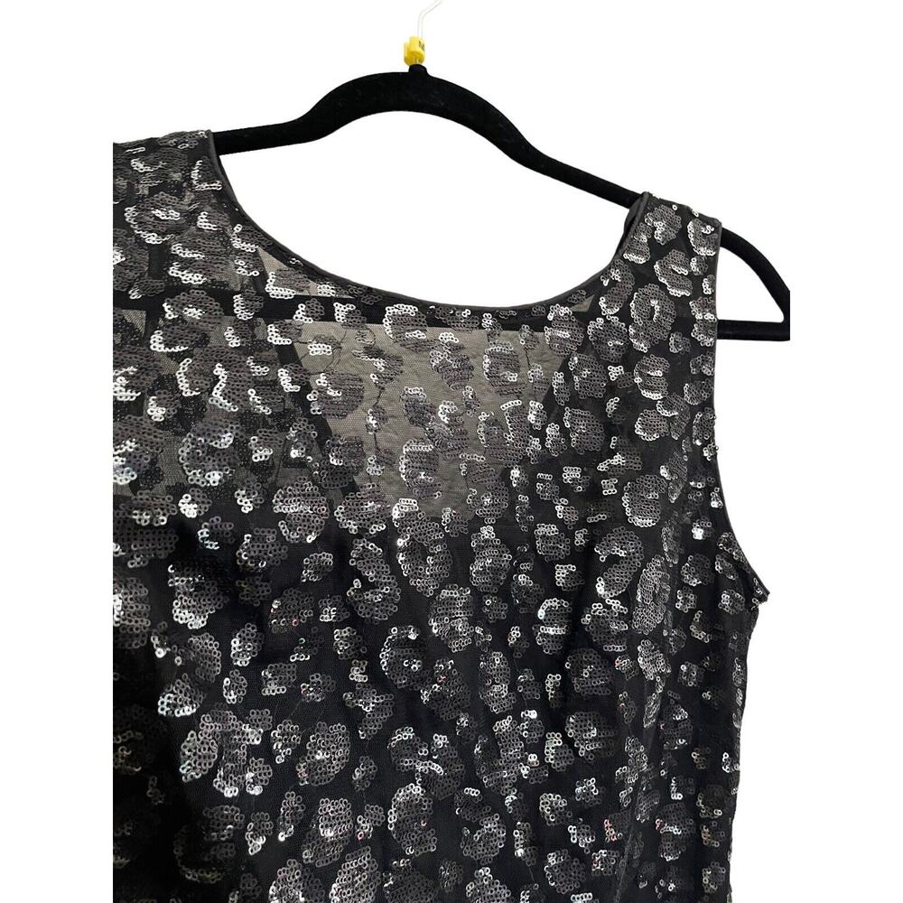 NWOT CALVIN KLEIN 6 Leopard Black Silver Sheath Sequin Dress VNeck NEW #7126 - Picture 3 of 13